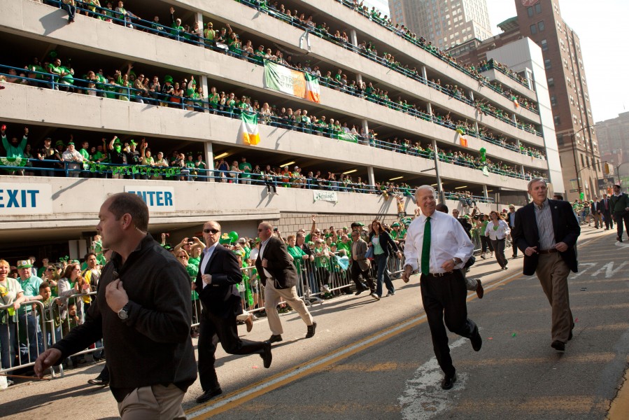 Joe Biden running in Pittsburgh on Saint Patrick's Day