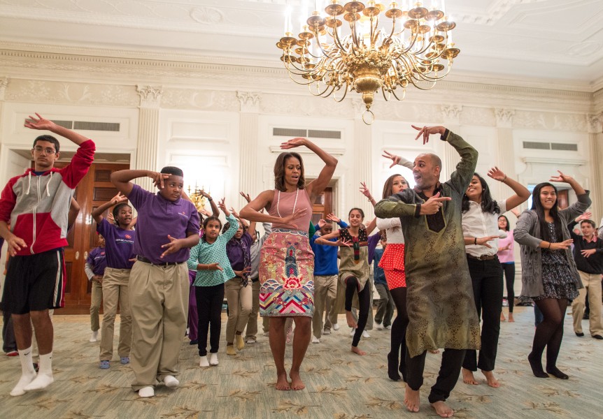 Michelle Obama joins students for a Bollywood Dance Clinic in White House