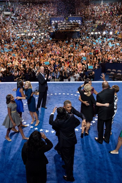 Obama and Biden families on-stage at the 2012 Democratic National Convention