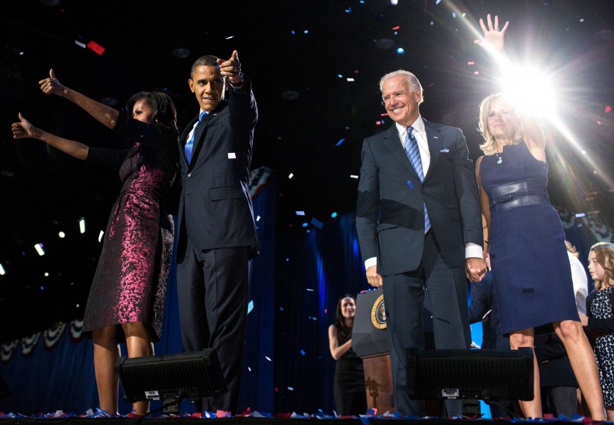 Obamas and Bidens celebrate re-election (cropped)