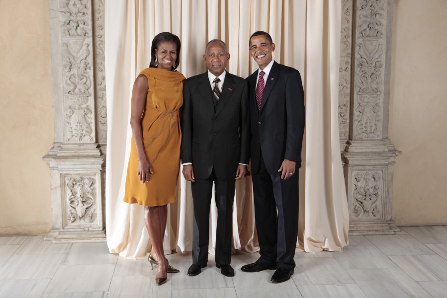 Patrick Manning with Obamas
