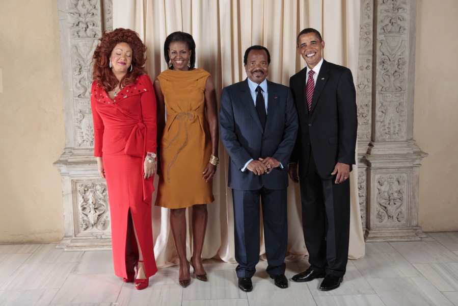 Paul Biya with Obamas