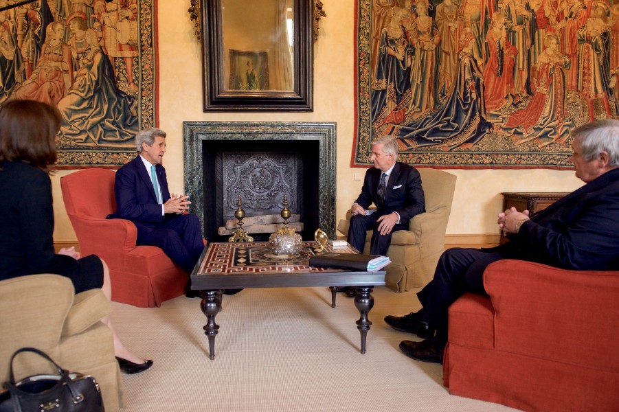 Secretary Kerry Sits With King Philippe at the Royal Palace in Brussels to Pay Condolences on Behalf of the American People Following the March 22 Terrorist Attacks (26025840515)