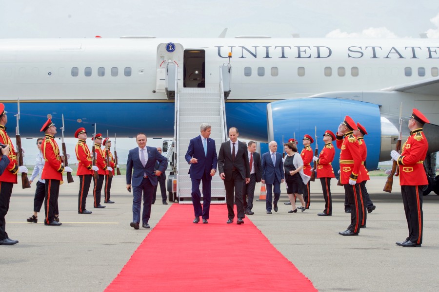 Secretary Kerry Walks with Georgian Foreign Minister Janelidze at the Tbilisi International Airport in Georgia (28022155542)