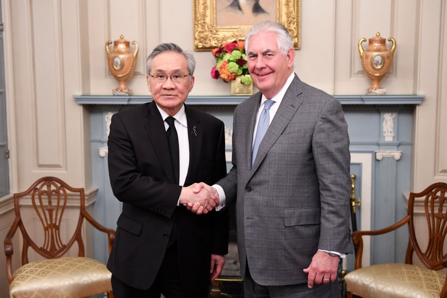 Secretary Tillerson Poses for a Photo With Thai Foreign Minister Pramudwinai Before Their Meeting in Washington (34066533530)