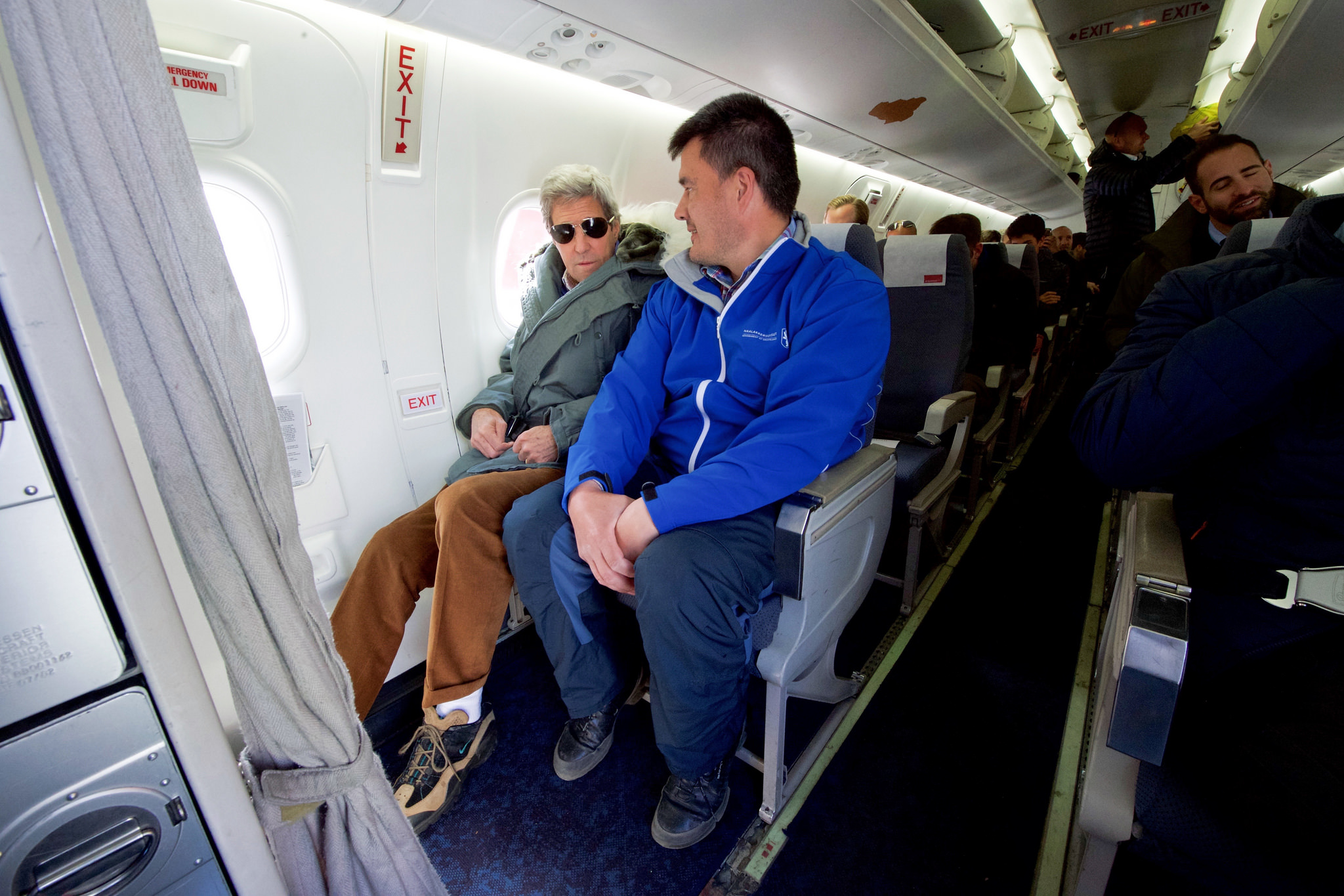 Secretary Kerry Sits With Greenlandic Premier Kielsen as They Prepare to Fly to Ilulissat, Greenland (27755591405)