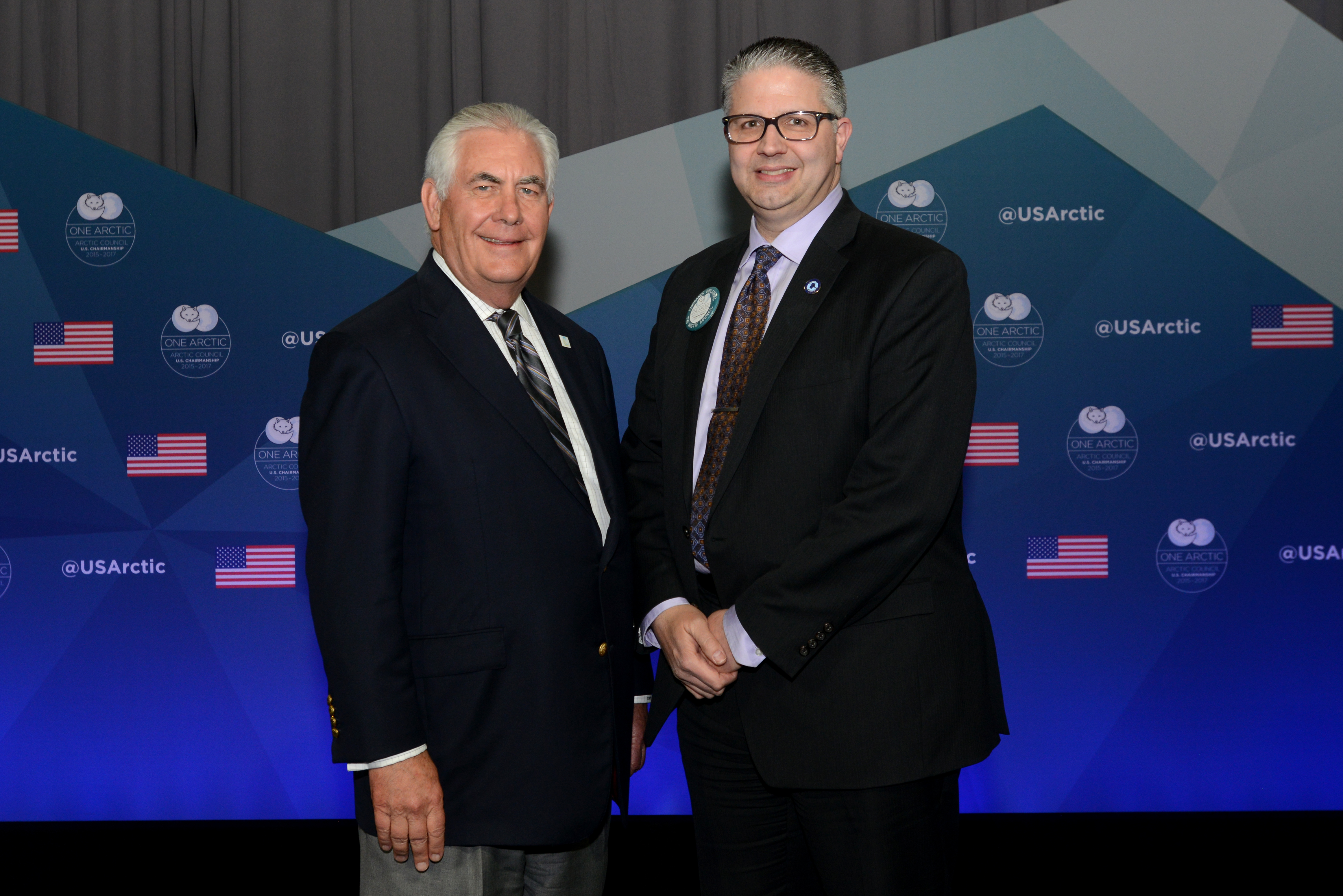 Secretary Tillerson Poses for a Photo With Fairbanks Mayor Matherly at the 10th Arctic Council Ministerial Meeting (34472024861)