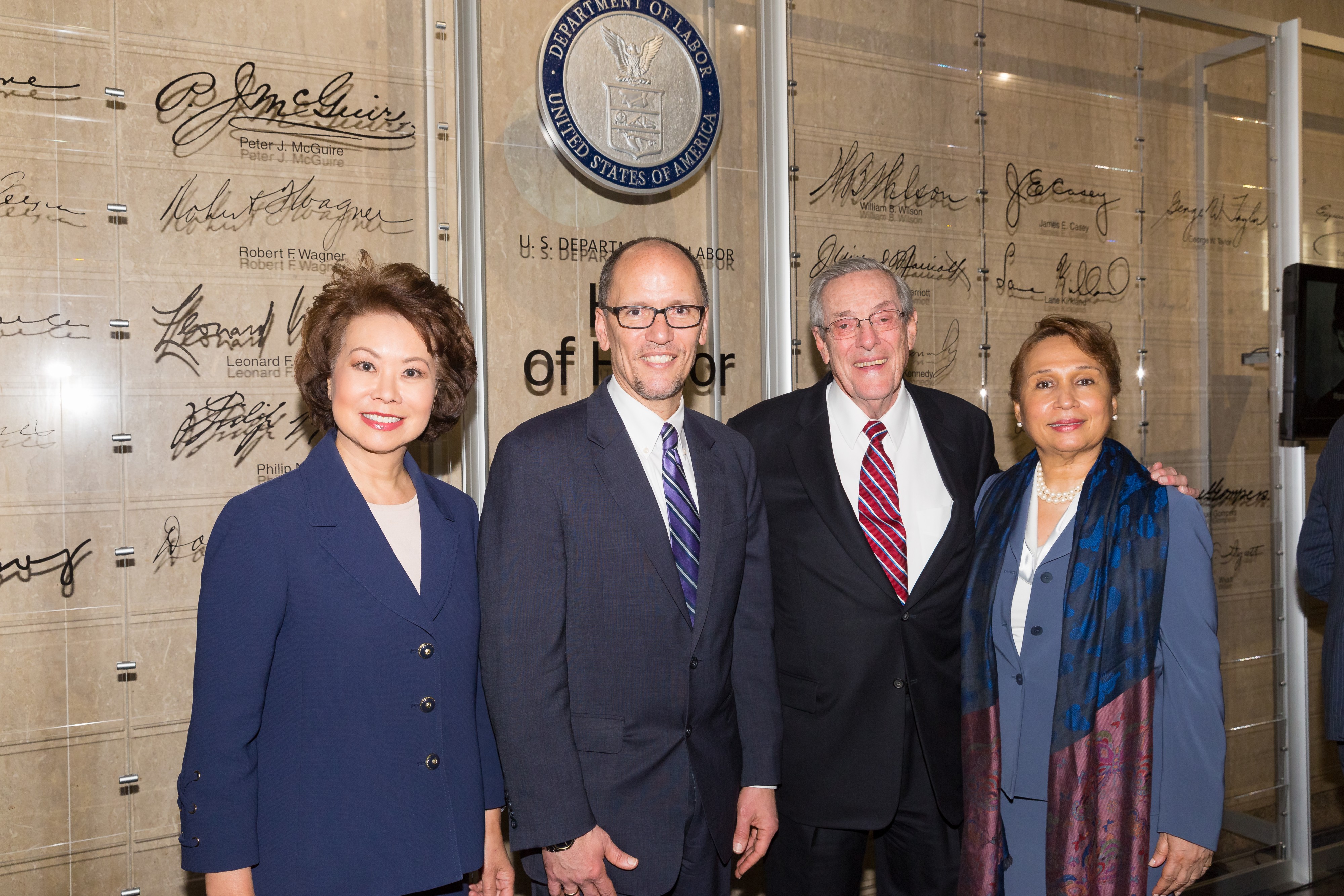 Elaine Chao, Thomas Perez, Bill Brock, and Alexis Herman, 2015
