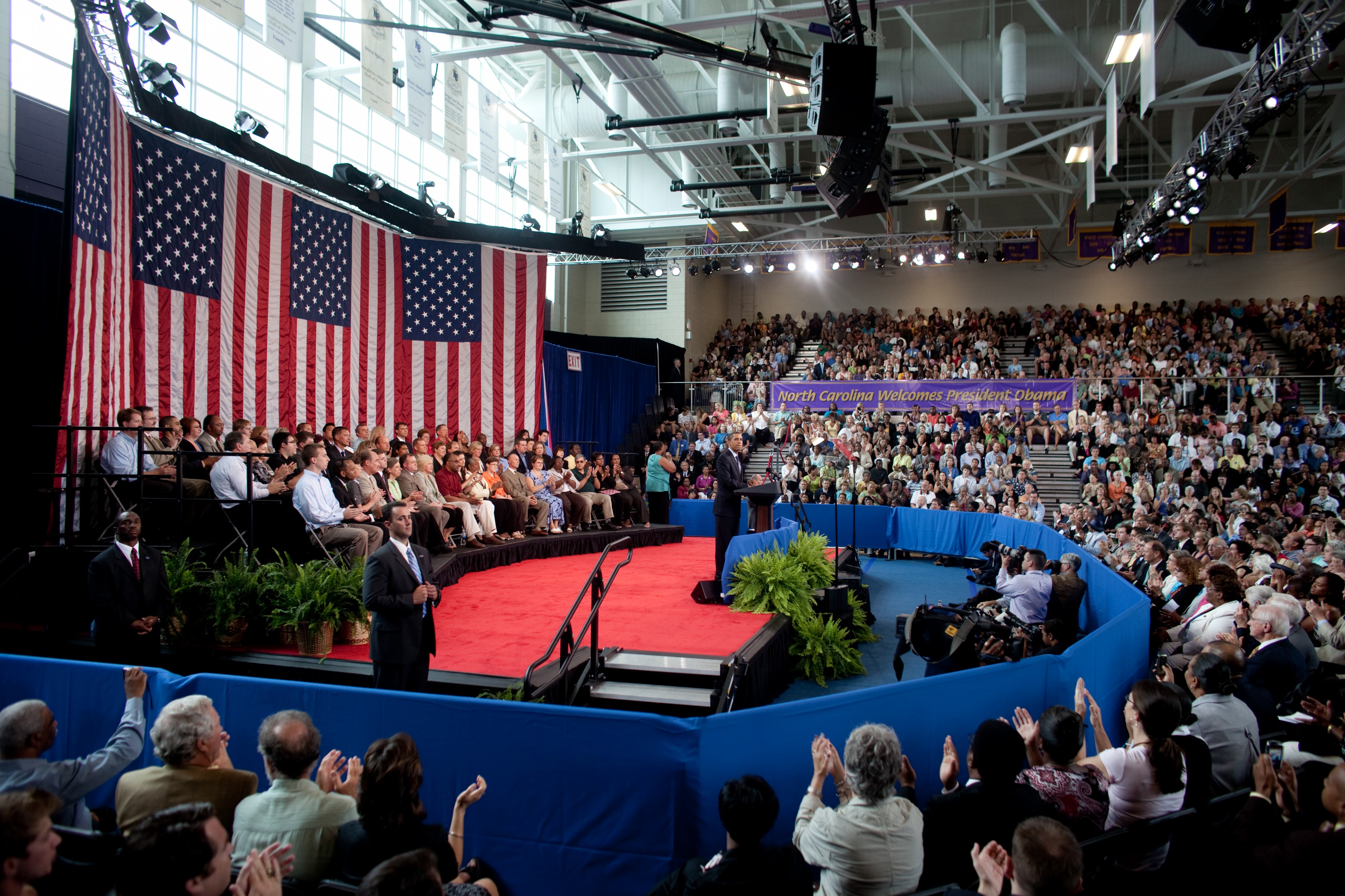 President Barack Obama holds a town hall meeting at Broughton High School in Raleigh, N.C. on July 29, 2009