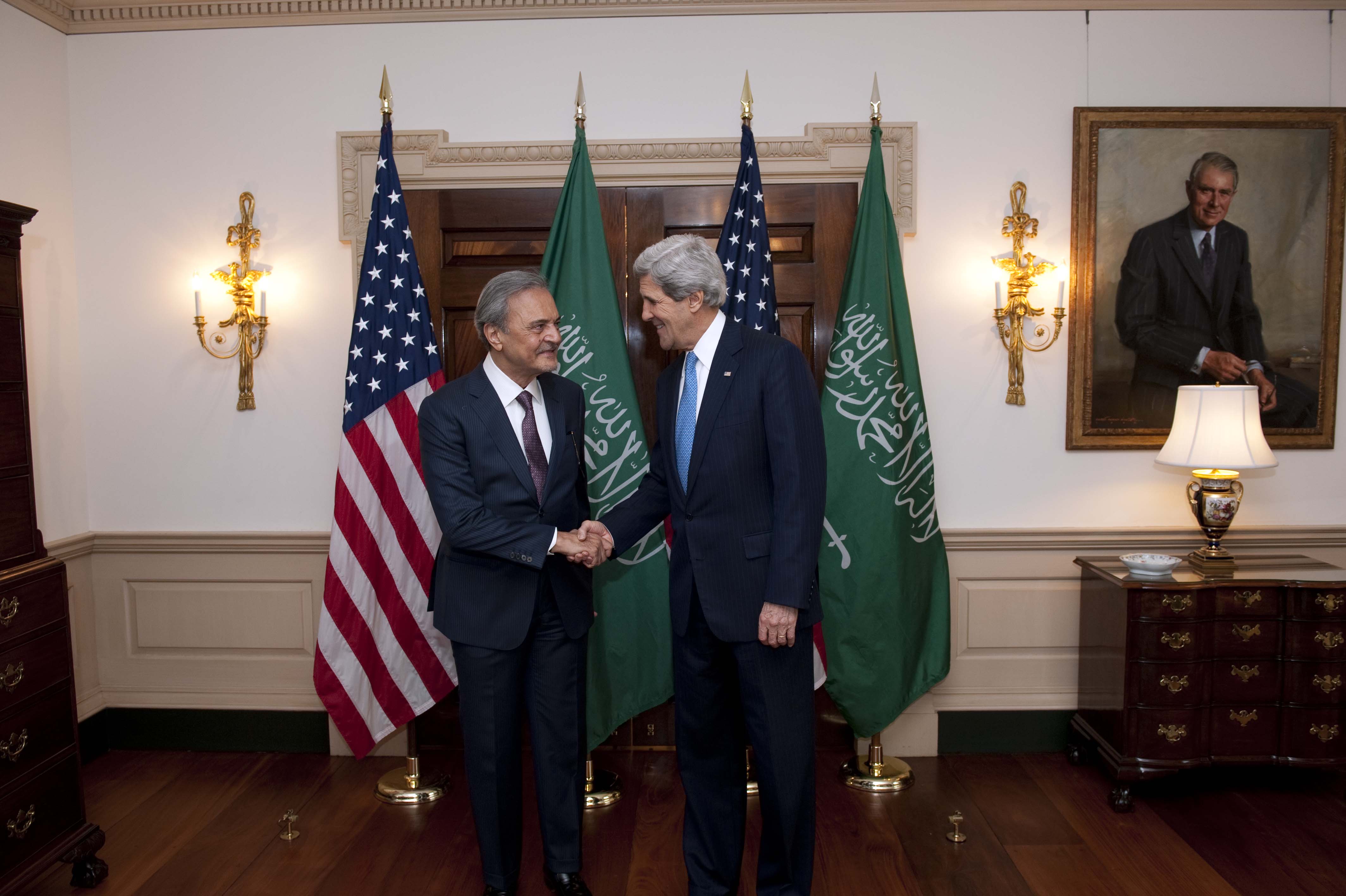 U.S. Secretary of State John Kerry holds a bilateral meeting with Saudi Foreign Minister Saud al-Faisal at the U.S. Department of State in Washington, D.C., on April 16, 2013