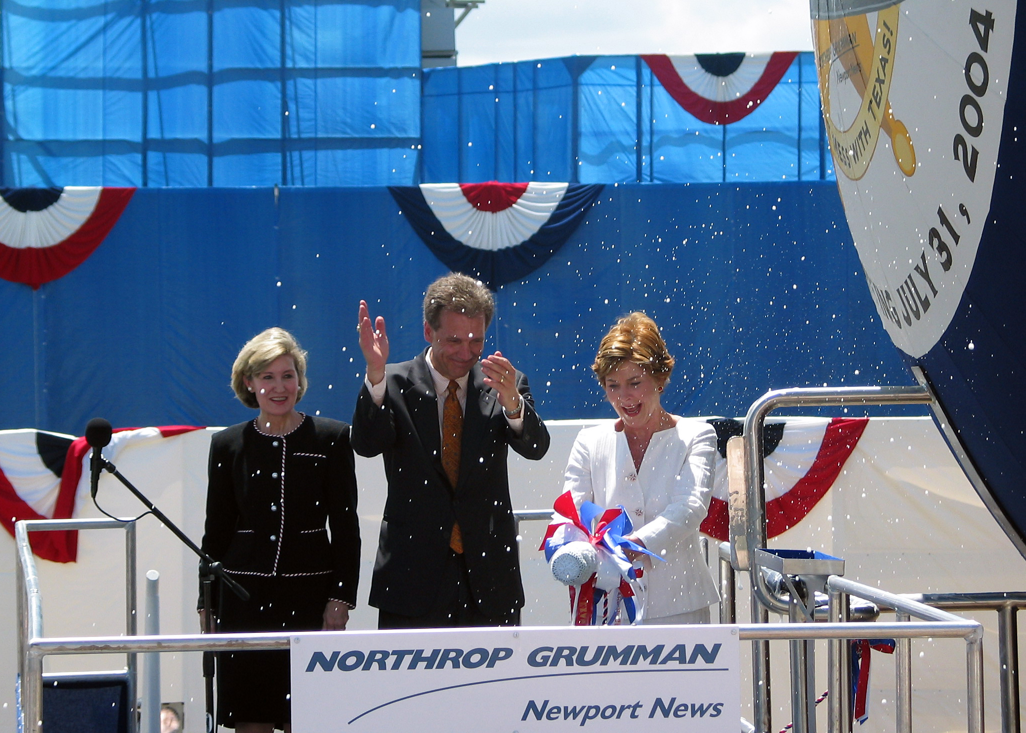 US Navy 040731-N-5268S-001 First Lady Laura Bush christens PCU Texas (SSN 775)