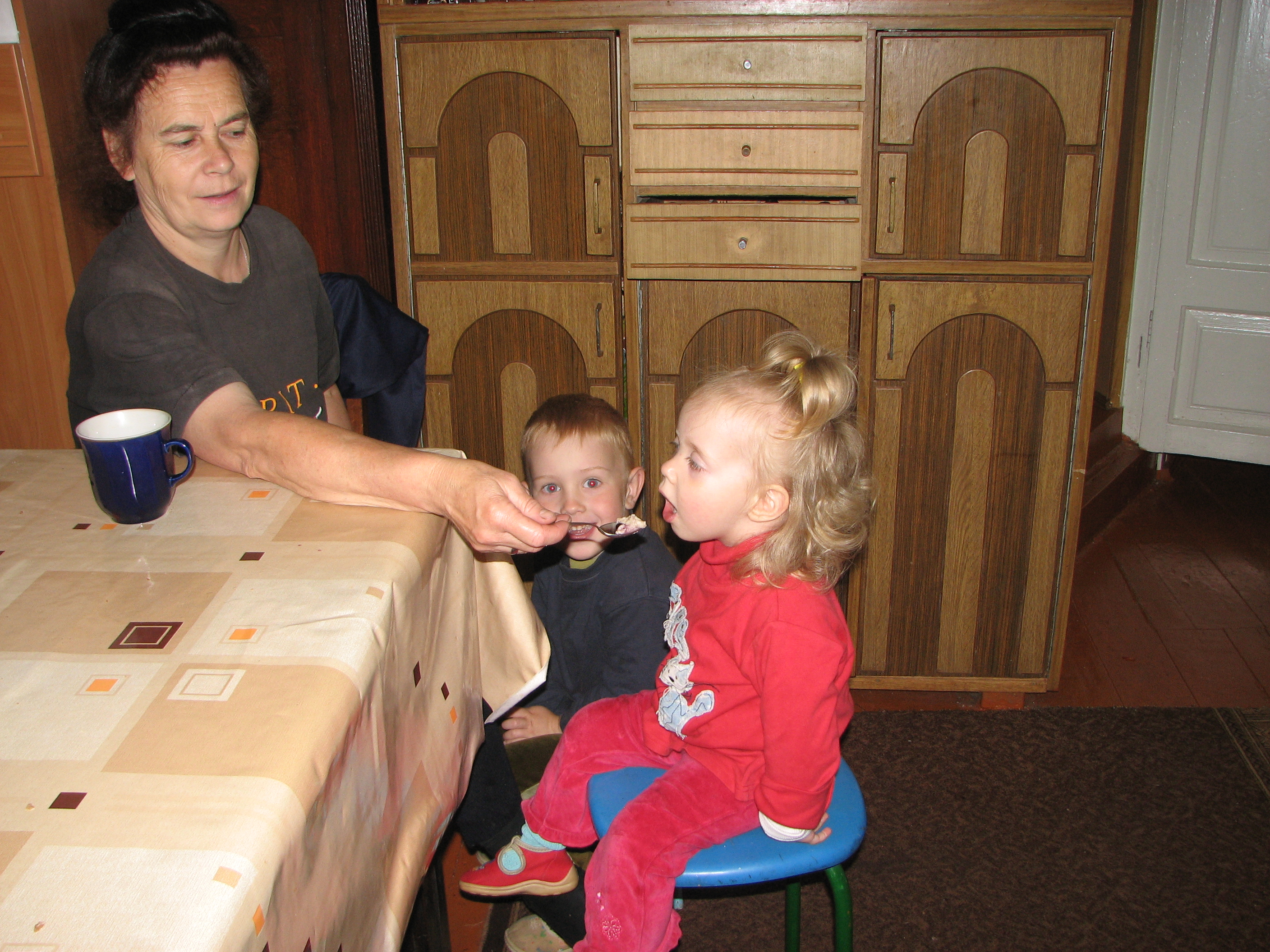 Grandmother is feeding her small grandchildren, picture 2
