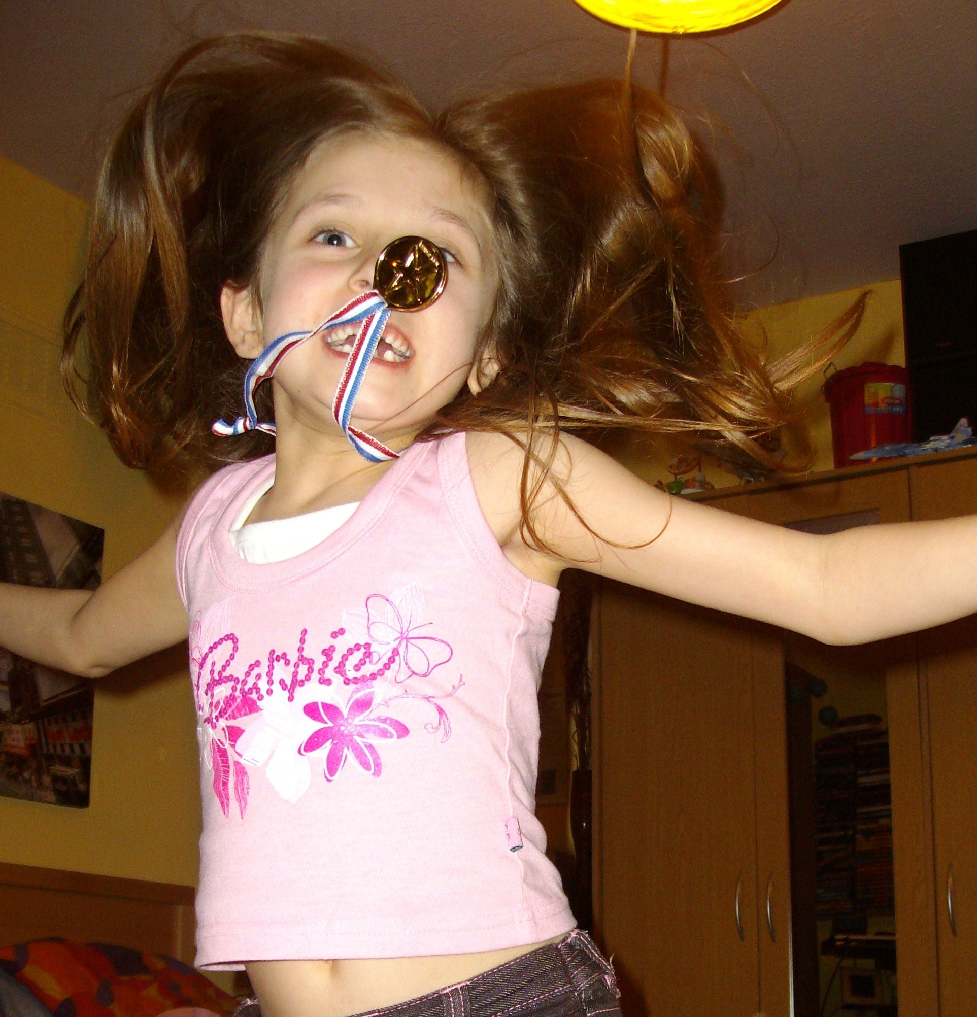a girl jumping in the air
