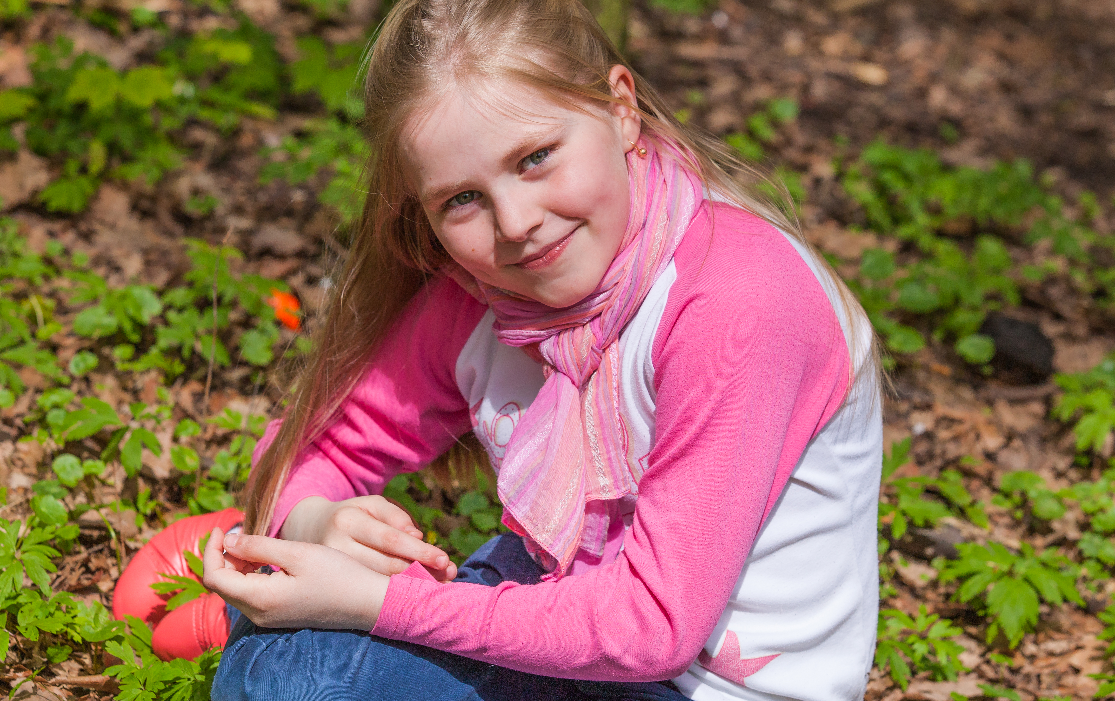 a cute Roman-Catholic blond child girl photographed in April 2014, portrait 22/29