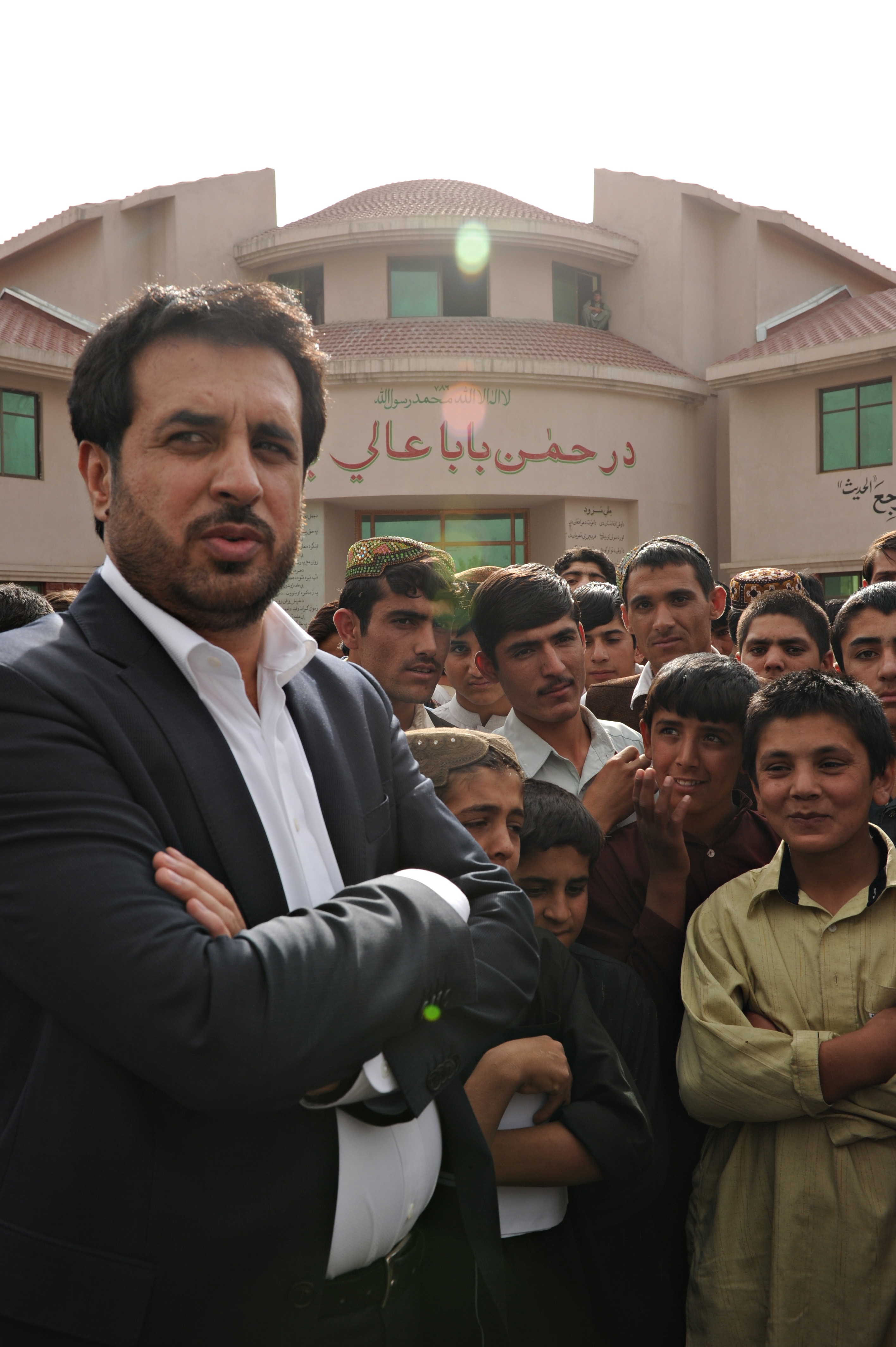 Asadullah Khalid in front of Rahman Baba High School in Kabul