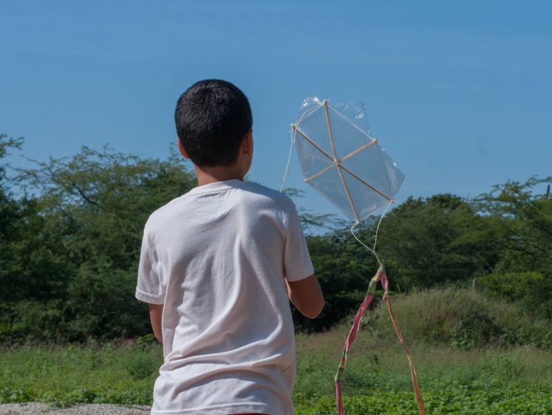 Child playing with a kite