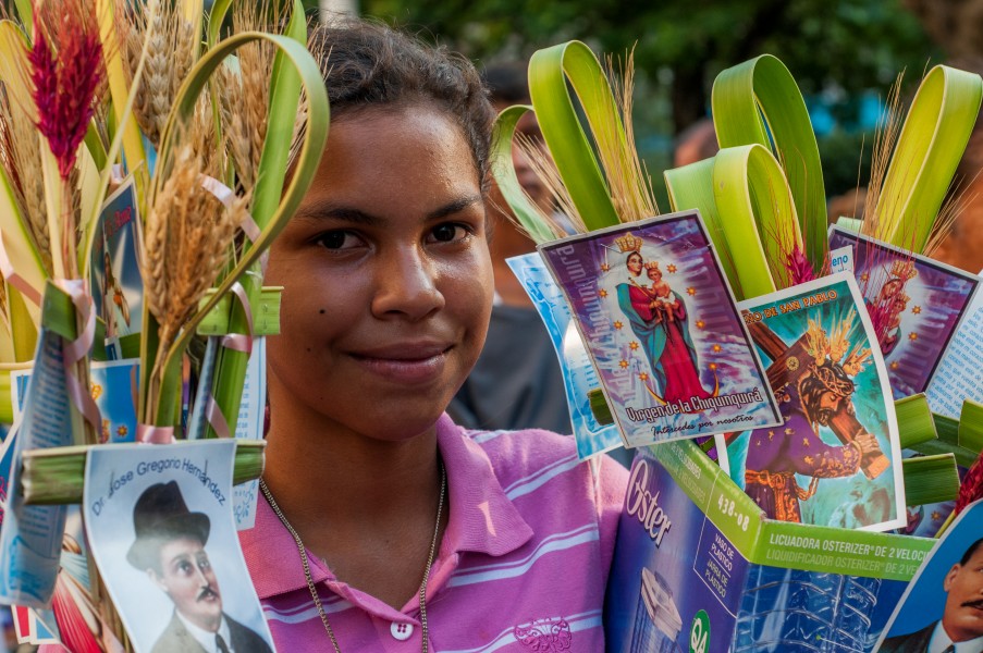 Girl selling for Palm Sunday