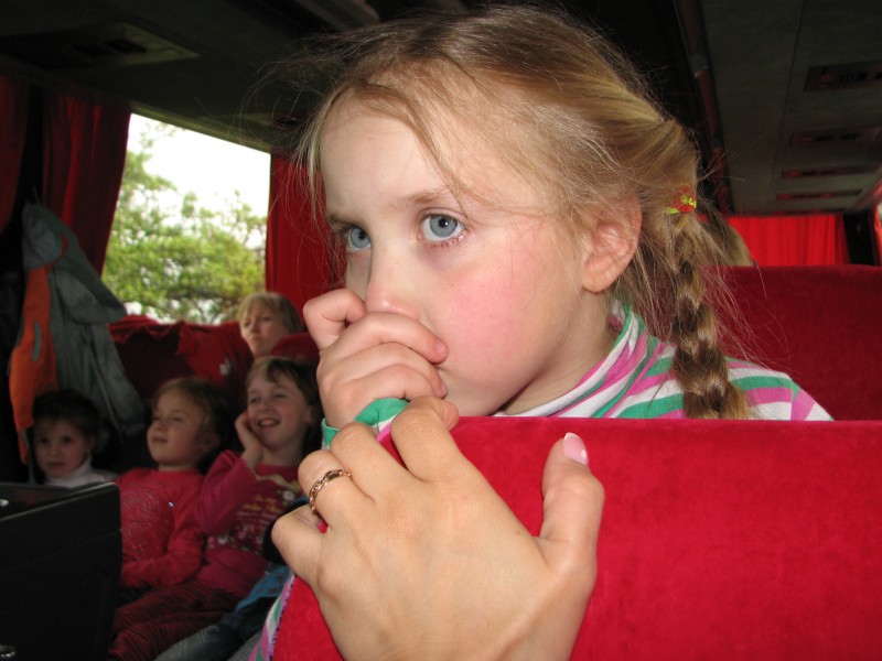 A 5-year old girl in a bus