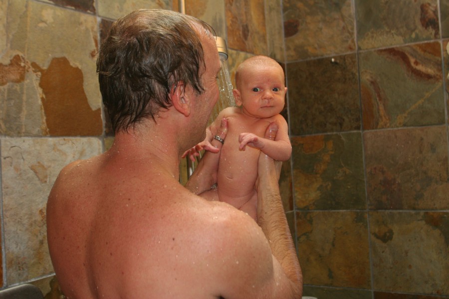 Shower Time - Father with baby
