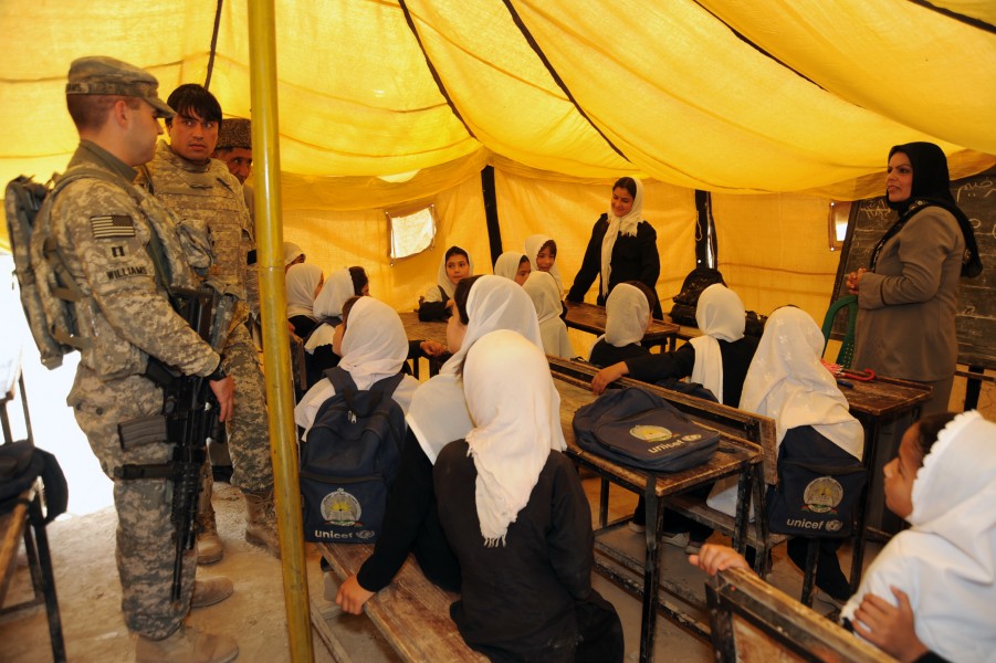 Soldiers visit a girl's school in Kabul, Afghanistan