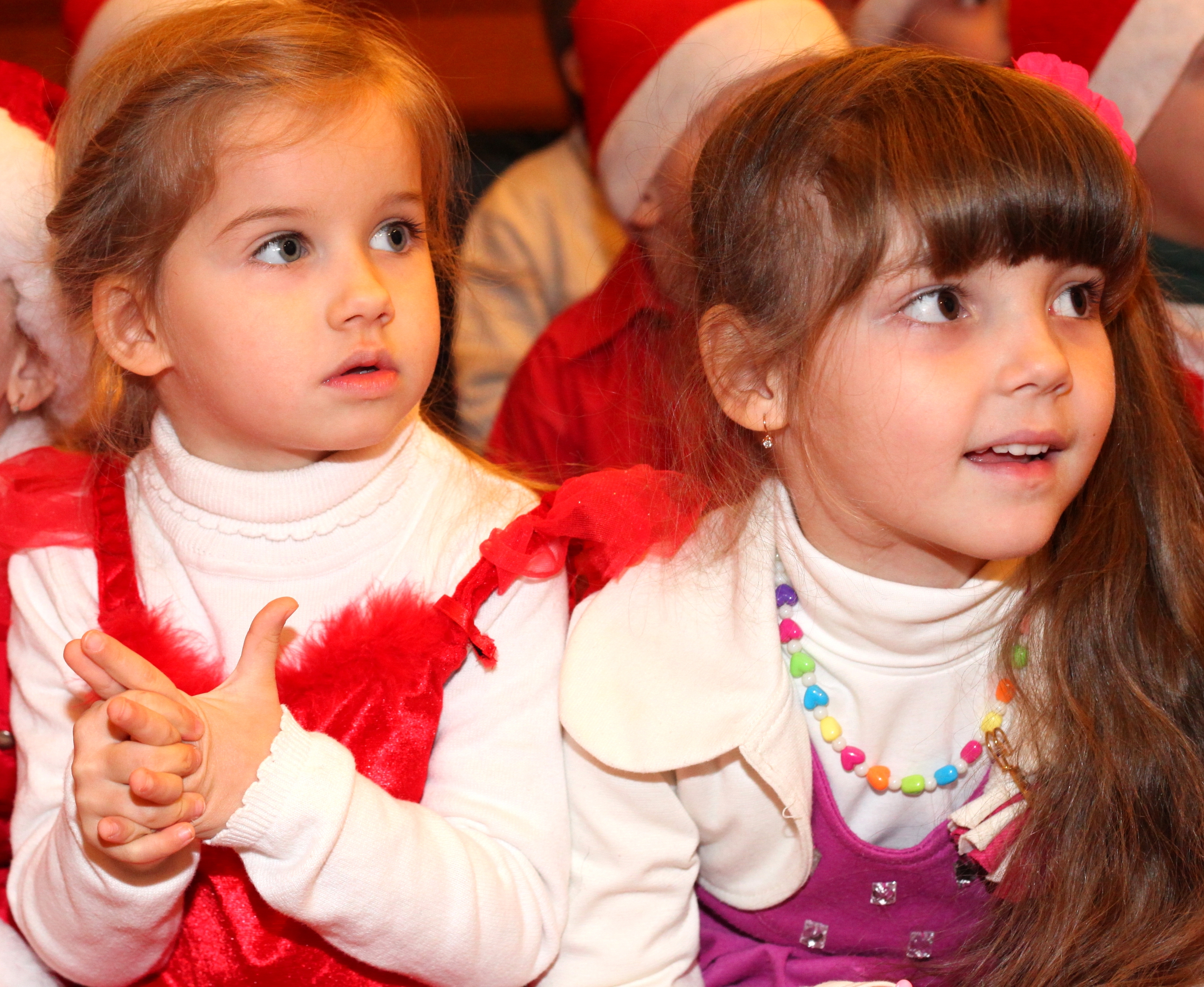 two beautiful cute Catholic girls at st. Nicholas day celebration in a Catholic kindergarten, photo 13