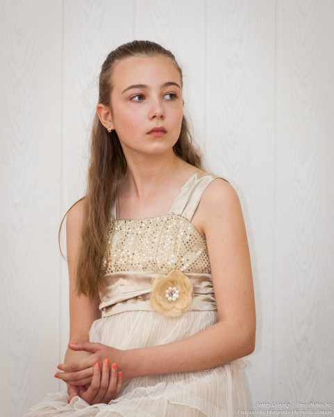a beautiful schoolgirl wearing a dress photographed in June 2015, picture 1