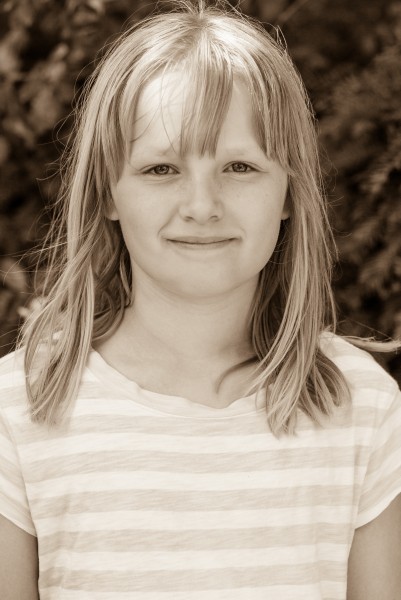 a cute fair-haired girl in Copenhagen, Denmark, in June 2014, picture 10, black and white