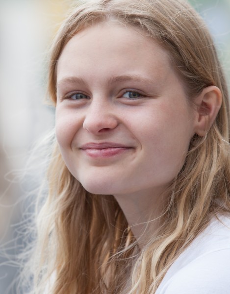 a cute fair-haired girl in Copenhagen, Denmark, in June 2014, picture 45