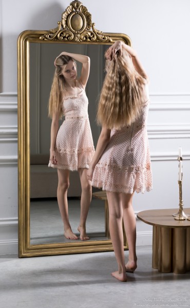 Adriana - a 15-year-old thin tall girl with big grey eyes and natural lips, the sixth photo session by Serhiy Lvivsky, taken in March 2026, portrait 19/36