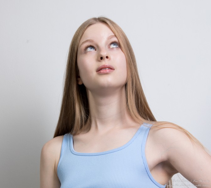Maya - a 15-year-old natural blonde girl with grey-blue eyes, the third photo session by Serhiy Lvivsky, taken in July 2025, picture 45
