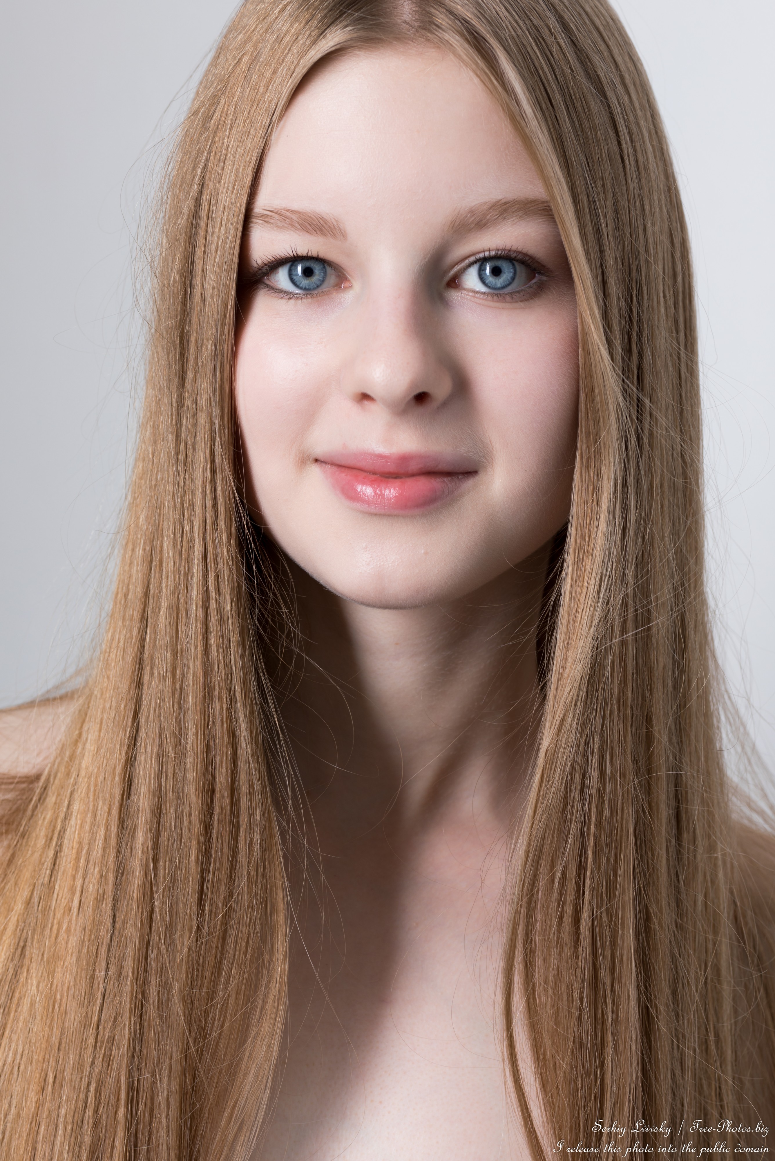 Maya - a 15-year-old natural blonde girl with grey-blue eyes, the first photo session by Serhiy Lvivsky, taken in June 2025, picture 26