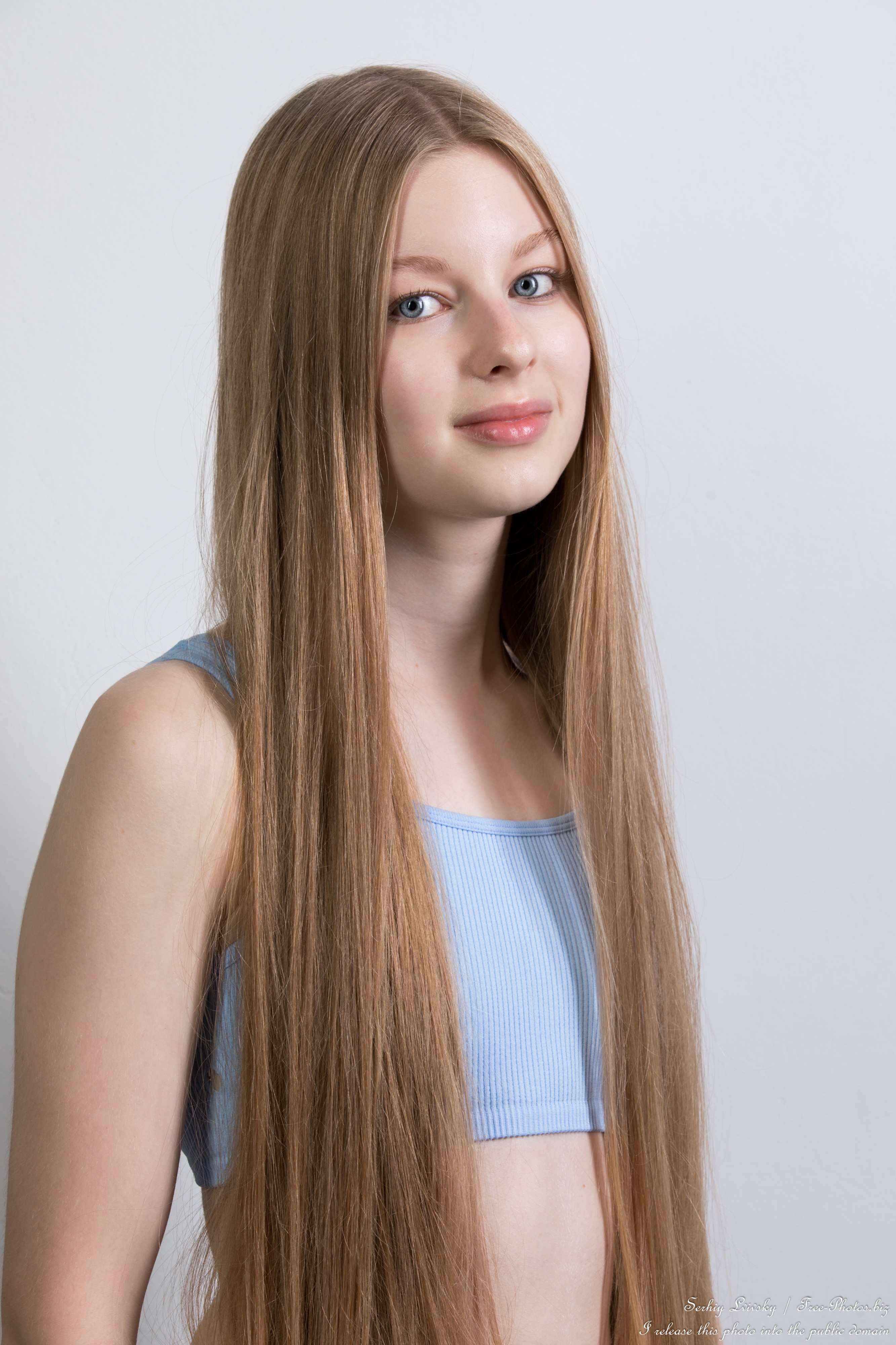 Maya - a 15-year-old natural blonde girl with grey-blue eyes, the third photo session by Serhiy Lvivsky, taken in July 2025, picture 16