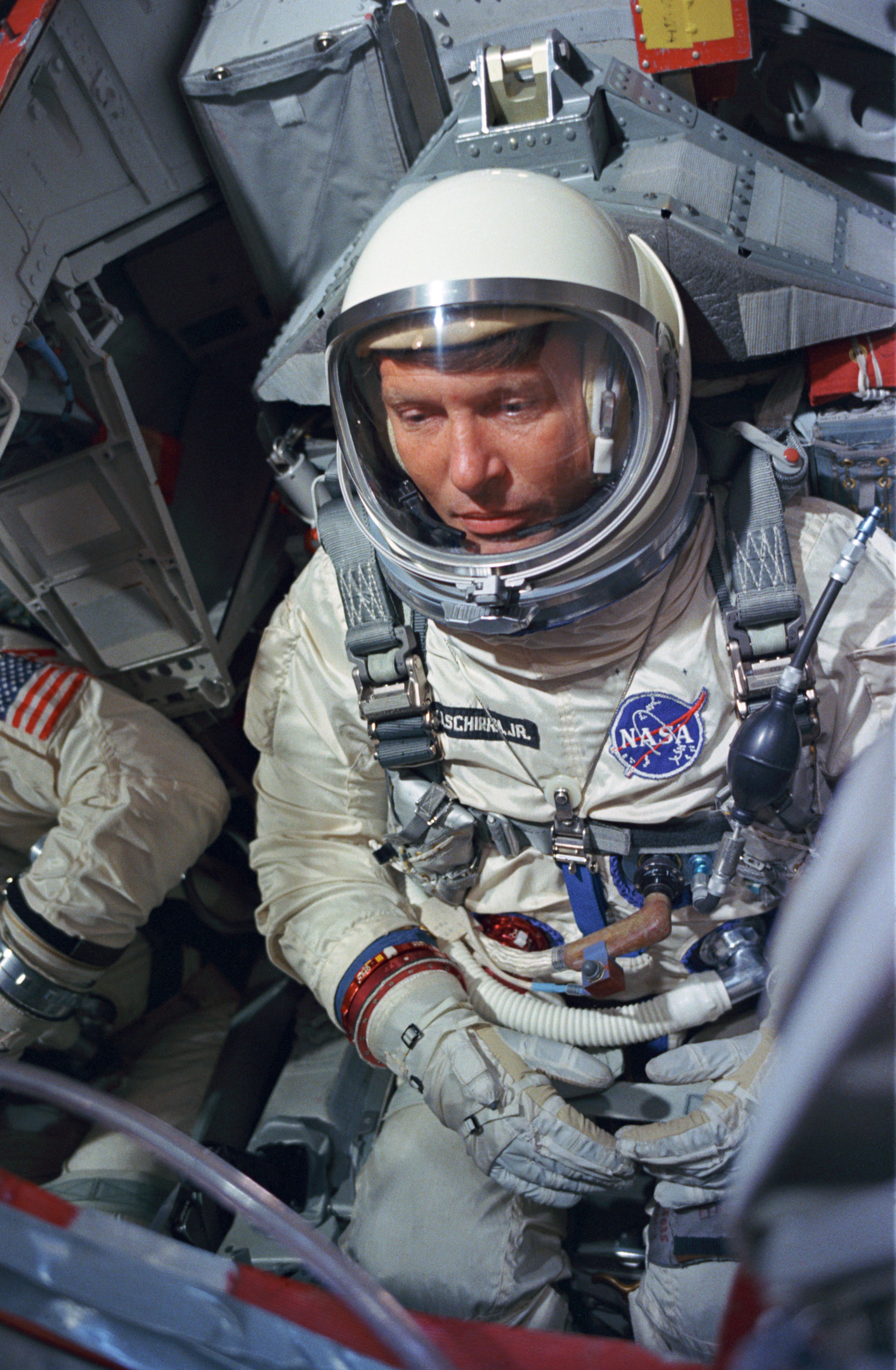 Astronaut Wally Schirra during a simulated flight test activity