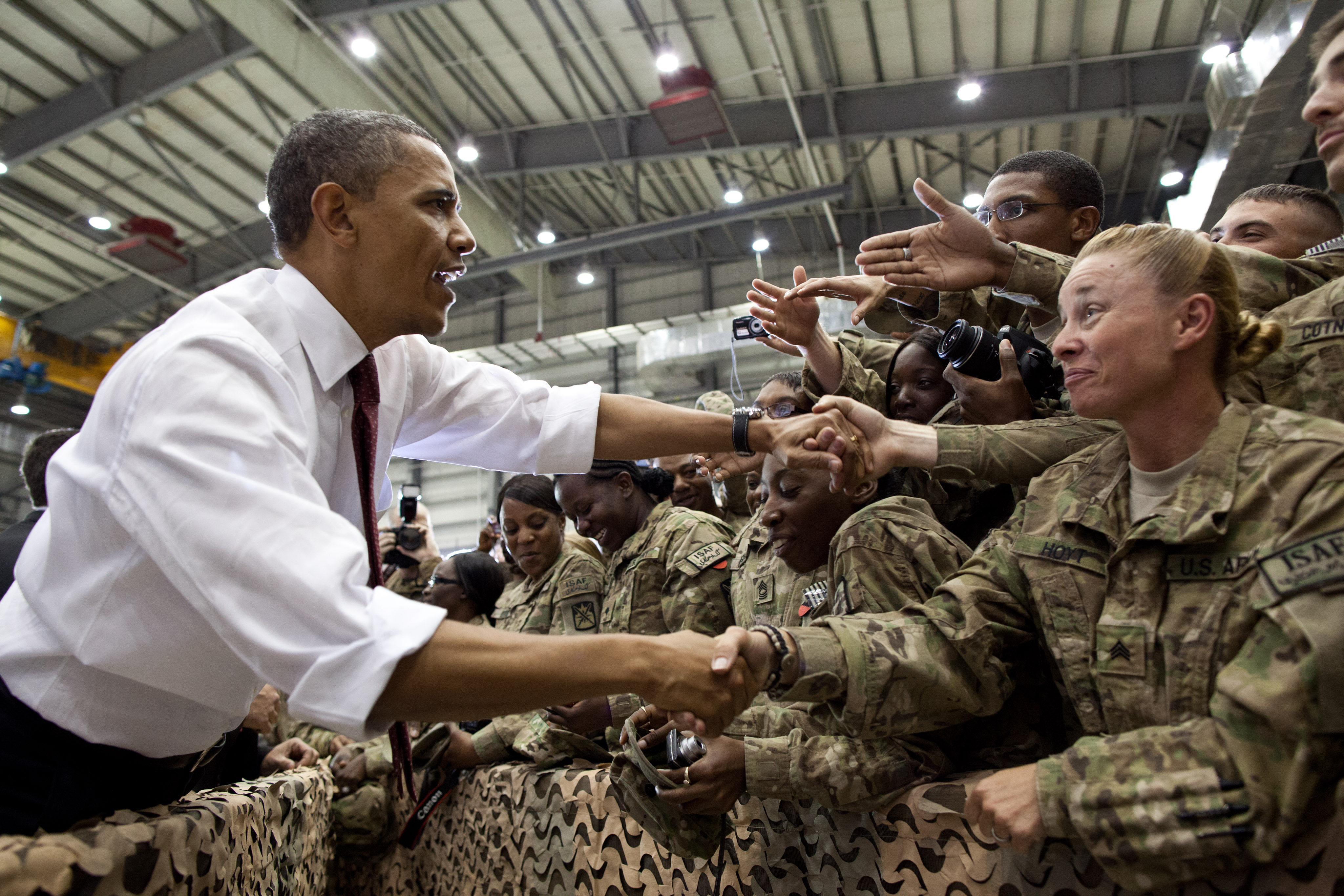 Barack Obama greeting troops at Bagram Airfield 2012