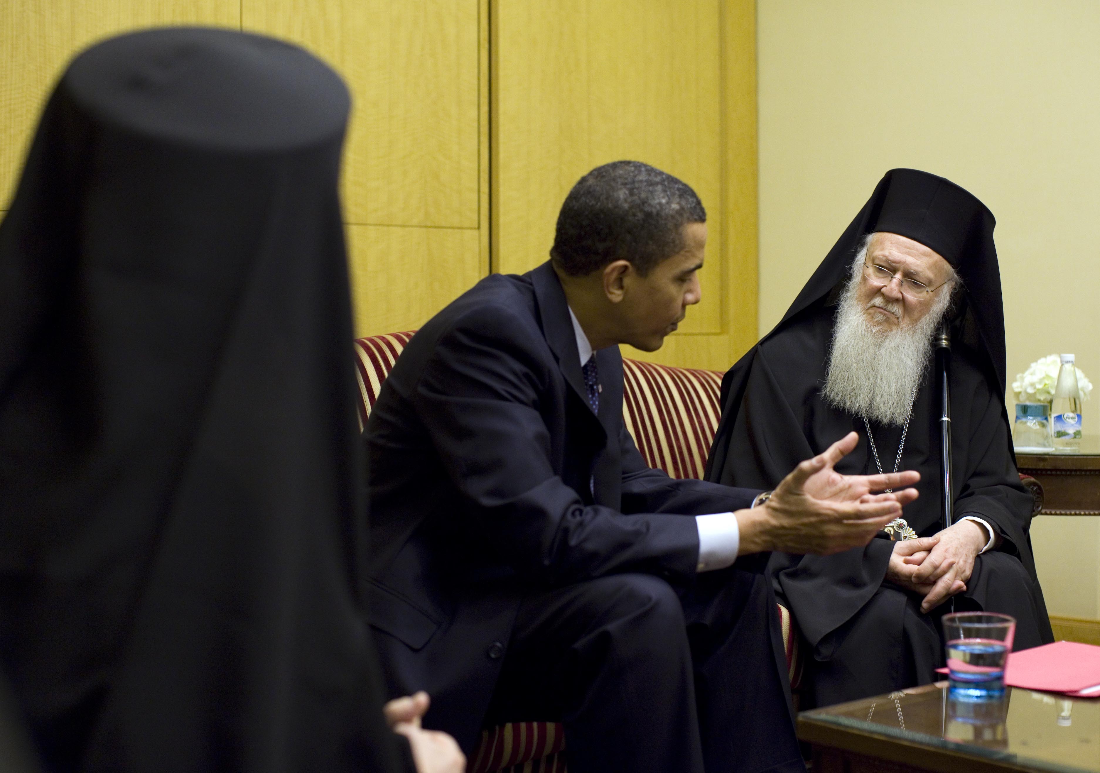 Barack Obama meets with Ecumenical Patriarch Bartholomew I in Istanbul 4-7-09