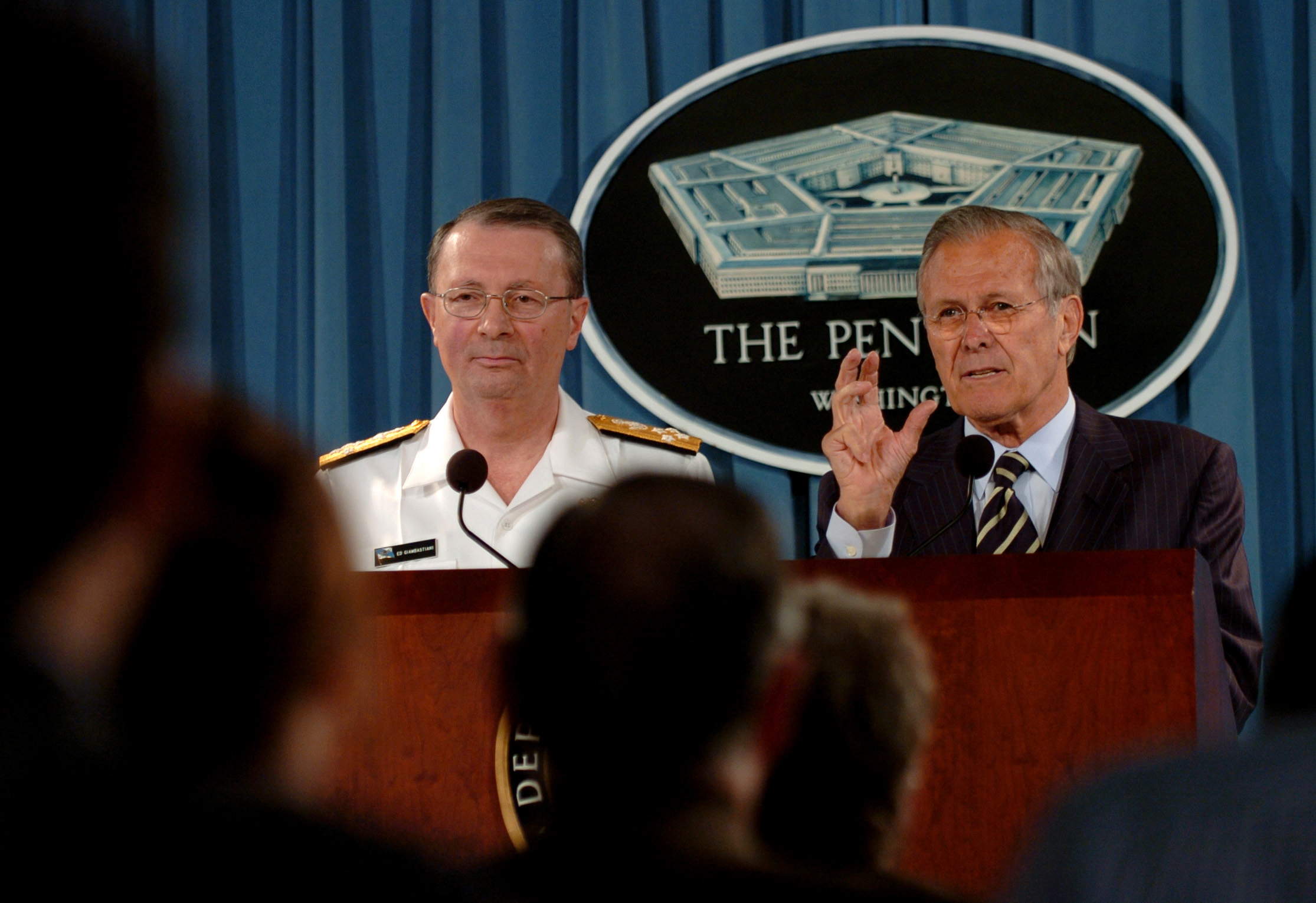 Edmund P. Giambastiani and Donald Rumsfeld on May 9, 2006
