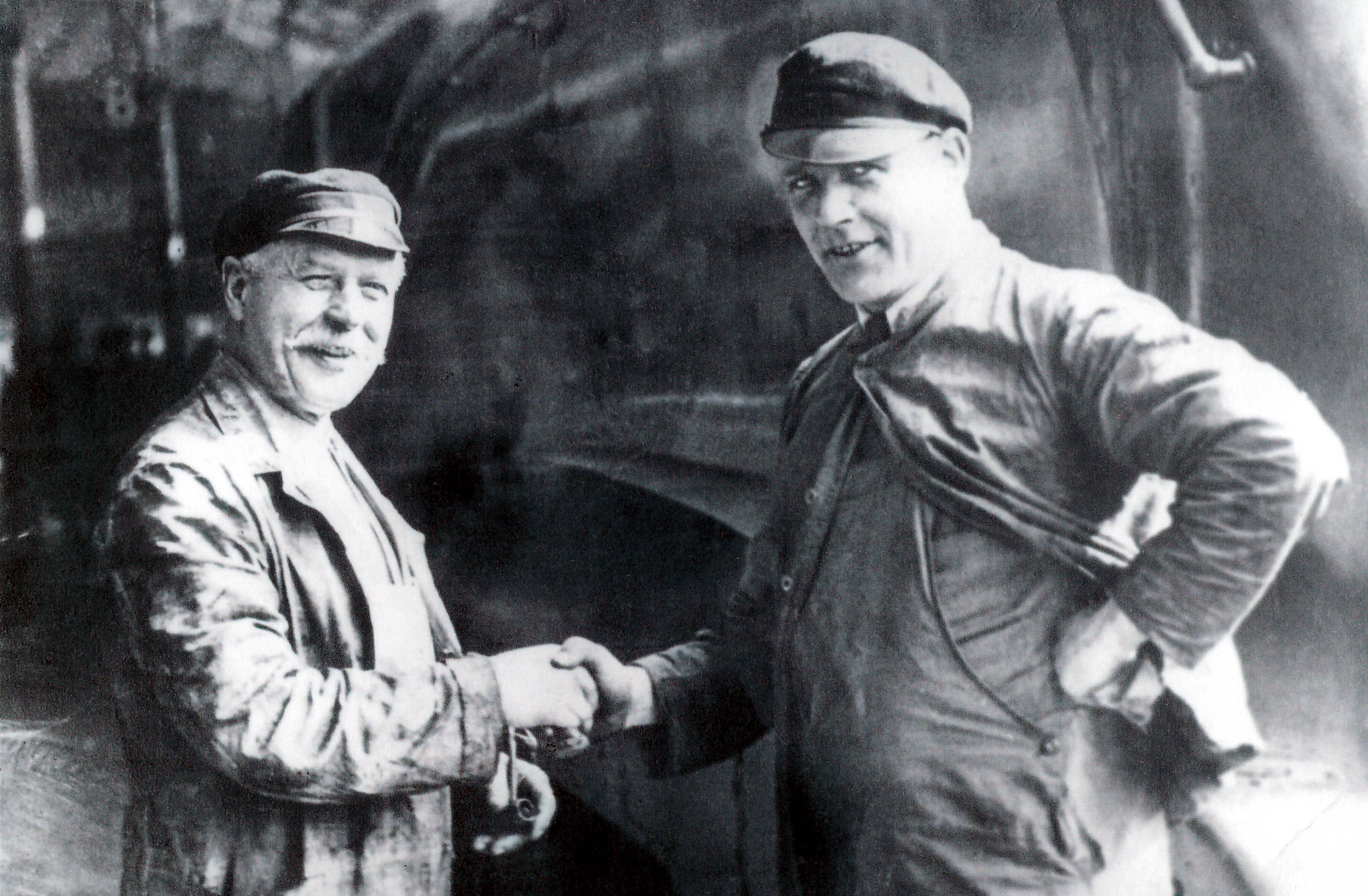 George Haygreen (left) on his retirement day with Charlie Fisher