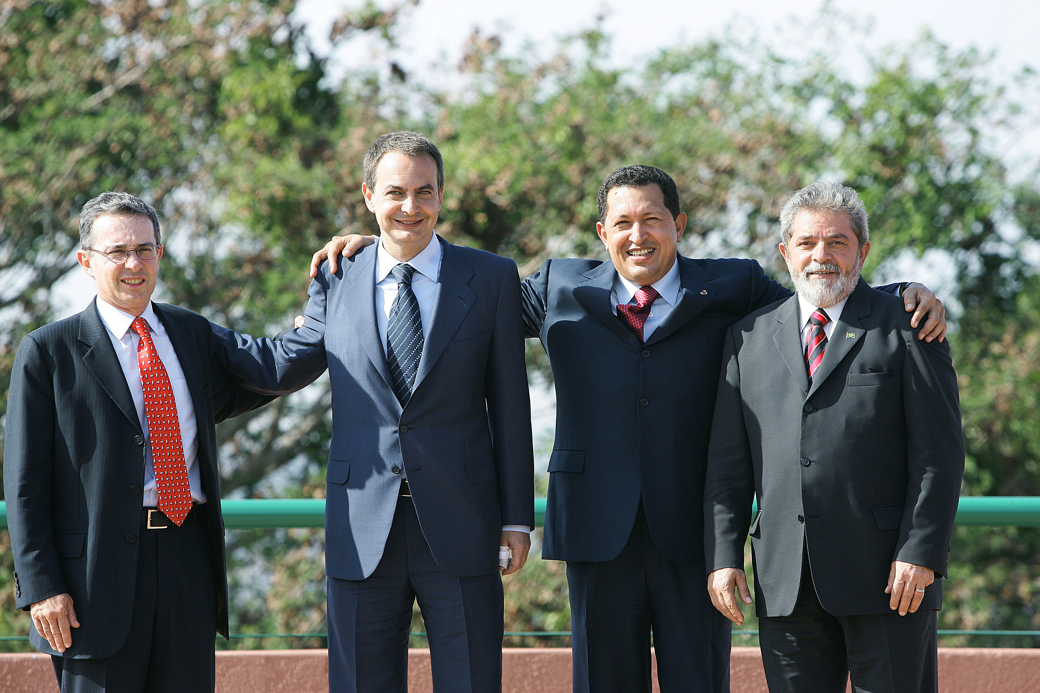 Presidents Uribe Zapatero Chavez And Lula