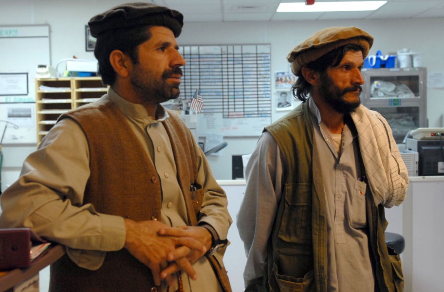 Afghan men inside the American hospital at Bagram