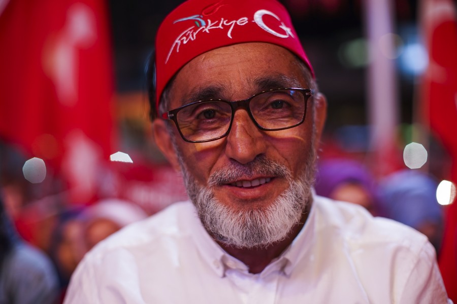 Aged Turkish man portrait captured during after coup nightly demonstartion of president Erdogan supporters. Istanbul, Turkey, Eastern Europe and Western Asia. 22 July,2016