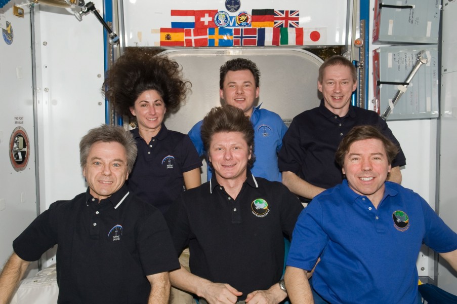 Expedition 20 in-flight crew photo with Nicole Stott