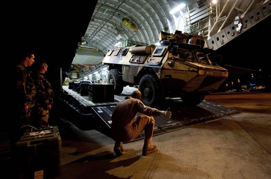 French VAB Vehicle Being Unloaded from RAF C17 in Mali MOD 45155005