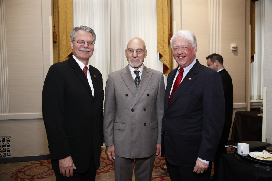 Horace Newcomb, Patrick Stewart, and Michael F. Adams, May 2012