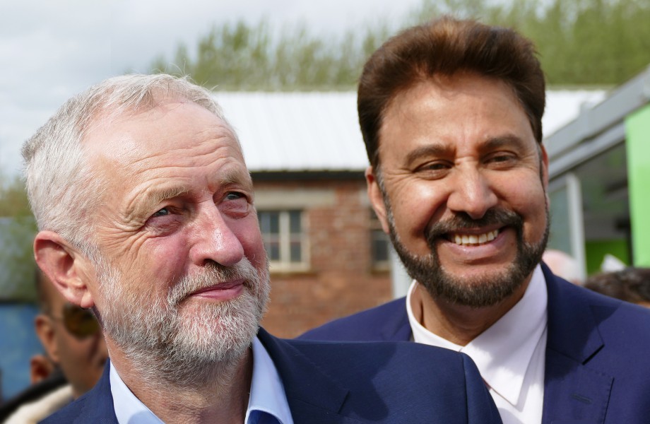 Jeremy Corbyn, Labour leader with Afzal Kahn at Gorton By-election campaign event, Manchester 11th April 2017