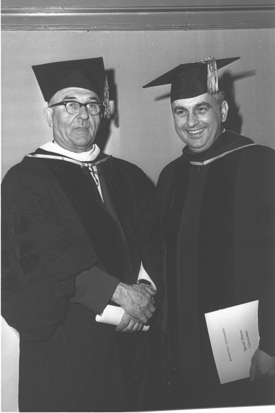 Levy Eshkol with the pres. of the Rosveld University in Chicago dr. Robert J. Pitchell after receiving an honorary doctor of laws degree. June 1964. D78-015