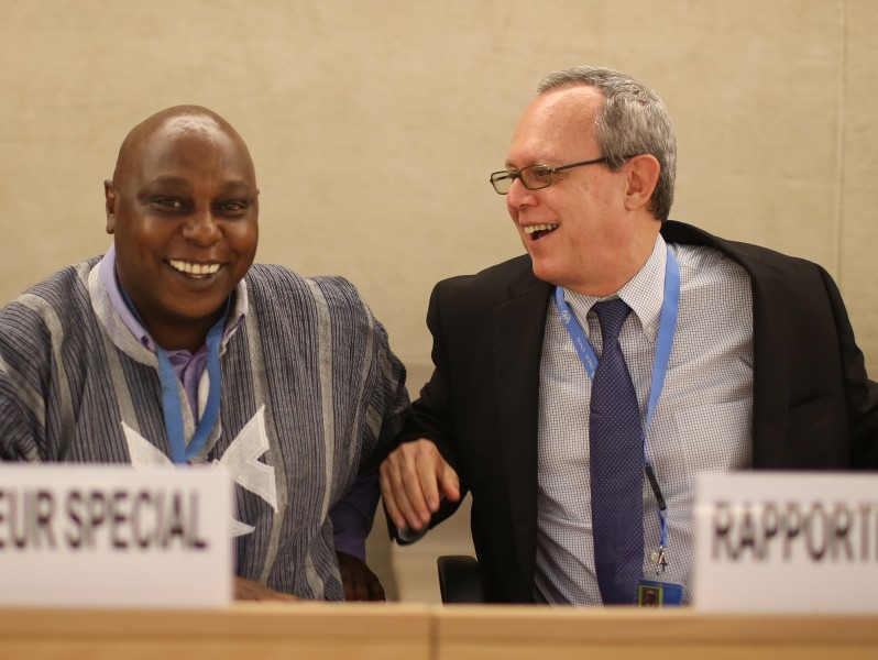 Maina Kiai & Frank La Rue at the 26th Session of the Human Rights Council, June 10, 2014 (cropped)