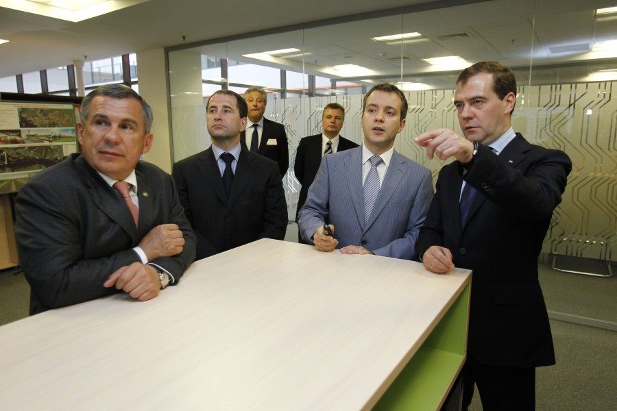 Medvedev, Nikiforov, Minnihanov in Kazan IT-Park