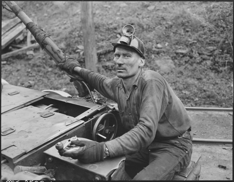 Motorman. P V & K Coal Company, Clover Gap Mine, Lejunior, Harlan County, Kentucky. - NARA - 541292