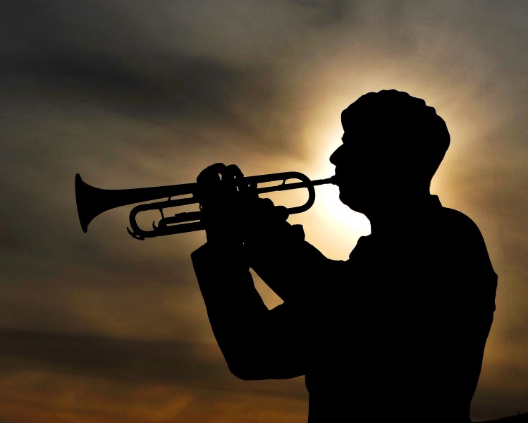 Royal Marine Playing The Last Post in Afghanistan MOD 45154666