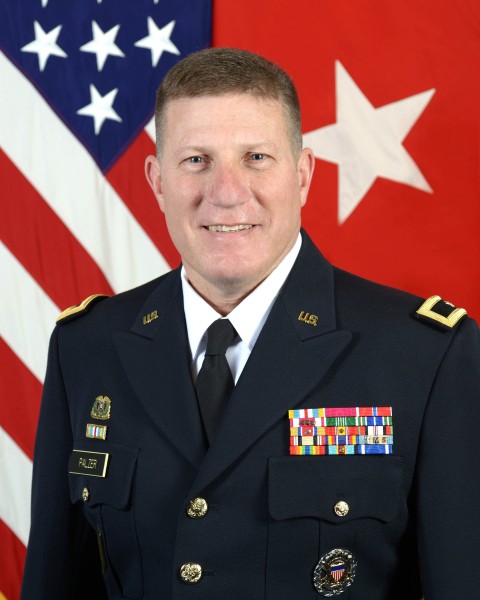 U.S. Army Brig. Gen. Mark W. Palzer, the deputy director for logistics operations, U.S. Army Reserve, poses for his official portrait in the Army portrait Studio of the Pentagon in Washington Dec 5, 2013 131205-A-SS368-001